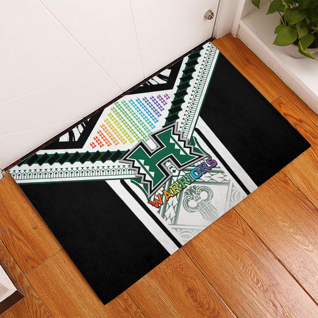 Hawaii Warriors Football Rubber Doormat Rainbow Kakau Pattern White