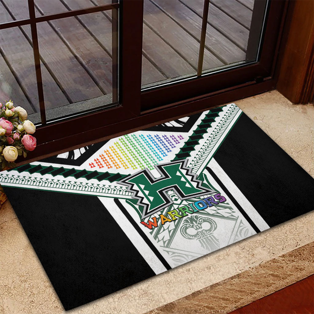 Hawaii Warriors Football Rubber Doormat Rainbow Kakau Pattern White