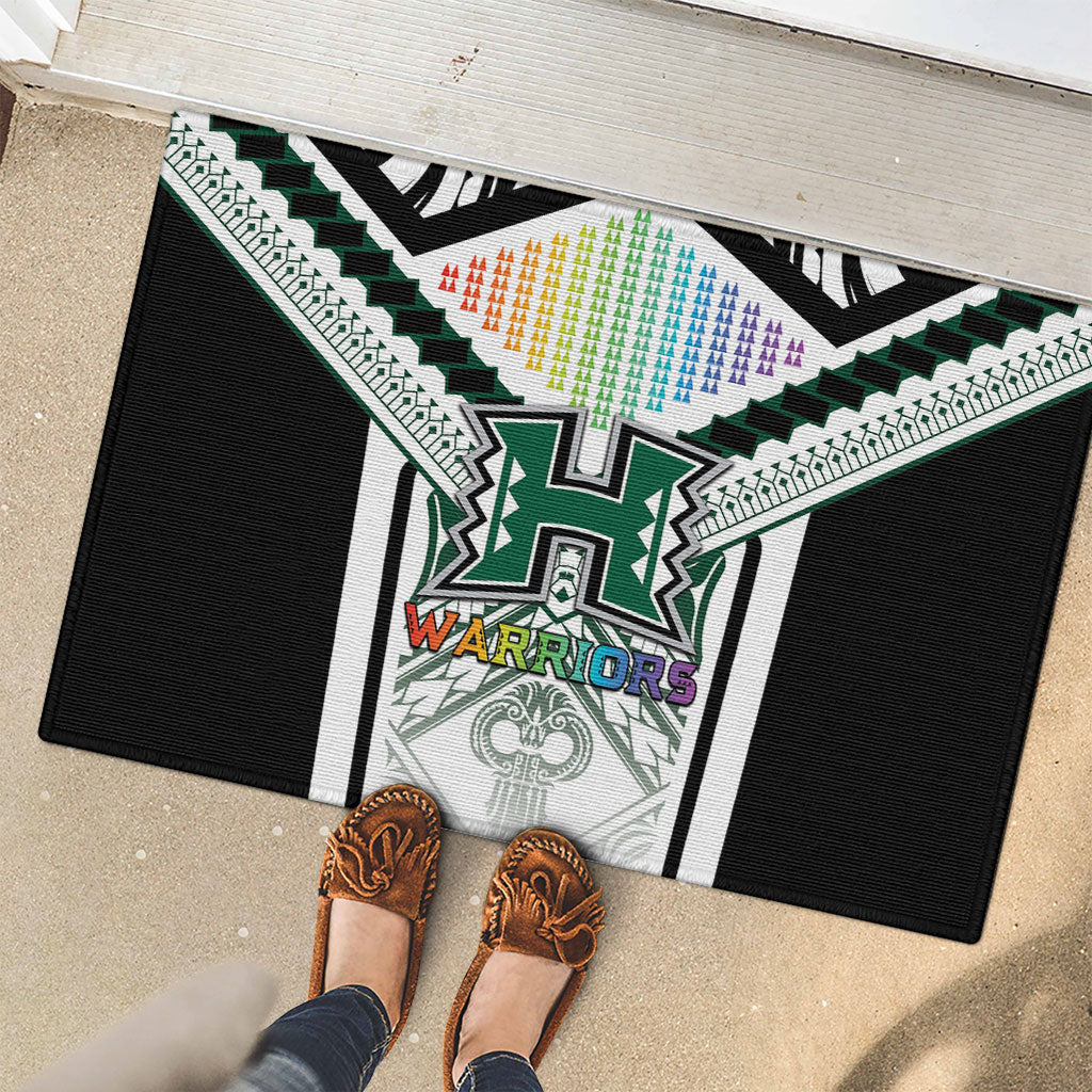 Hawaii Warriors Football Rubber Doormat Rainbow Kakau Pattern White
