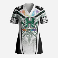 Custom Hawaii Warriors Football Scrub Top Rainbow Kakau Pattern White