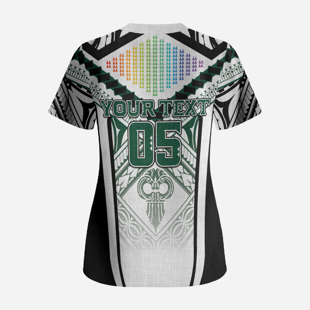 Custom Hawaii Warriors Football Scrub Top Rainbow Kakau Pattern White
