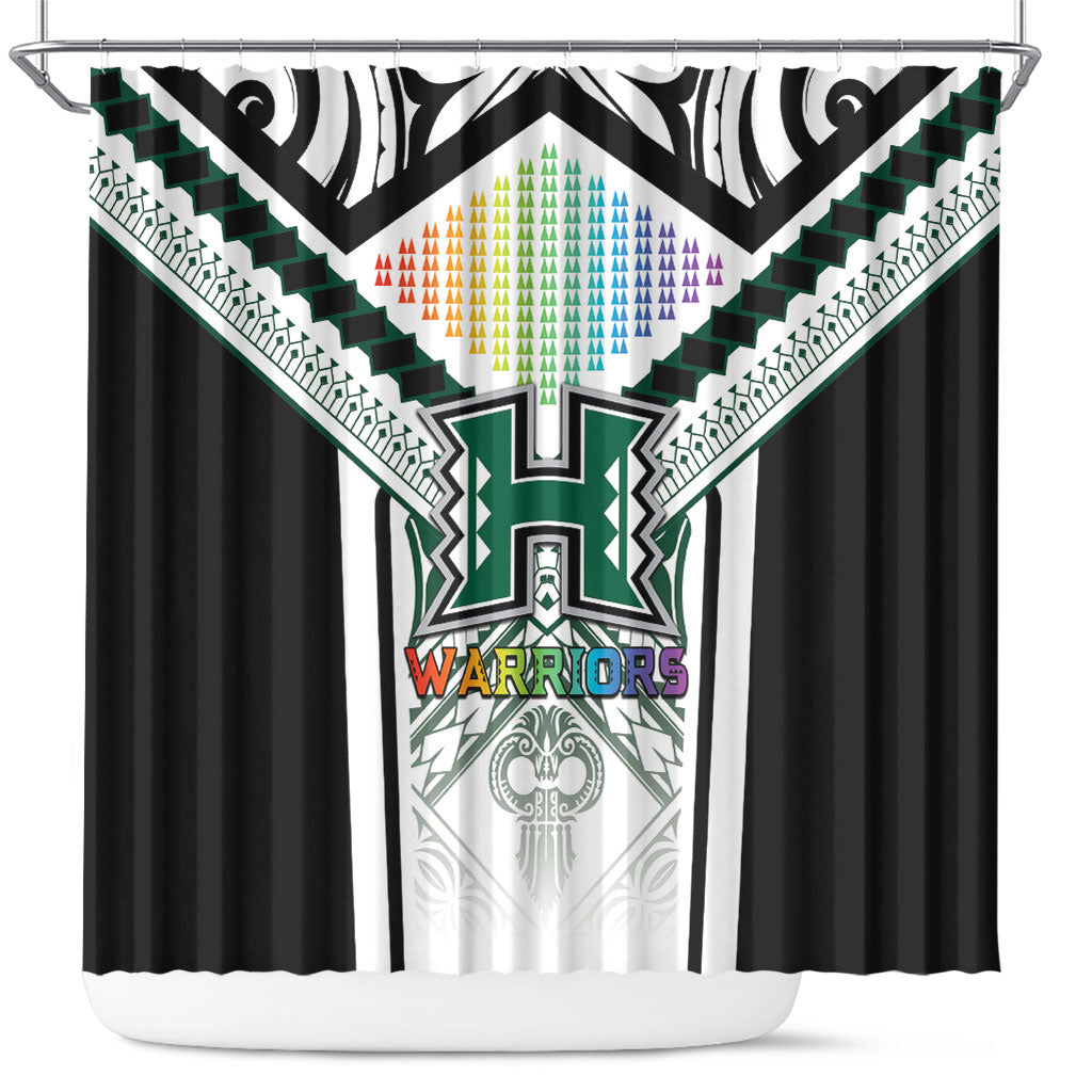 Hawaii Warriors Football Shower Curtain Rainbow Kakau Pattern White