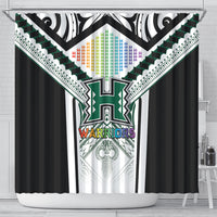 Hawaii Warriors Football Shower Curtain Rainbow Kakau Pattern White