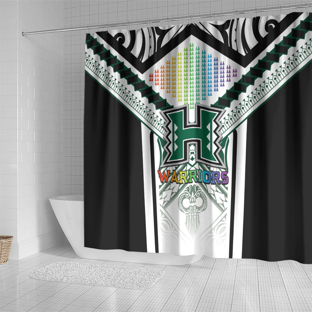 Hawaii Warriors Football Shower Curtain Rainbow Kakau Pattern White