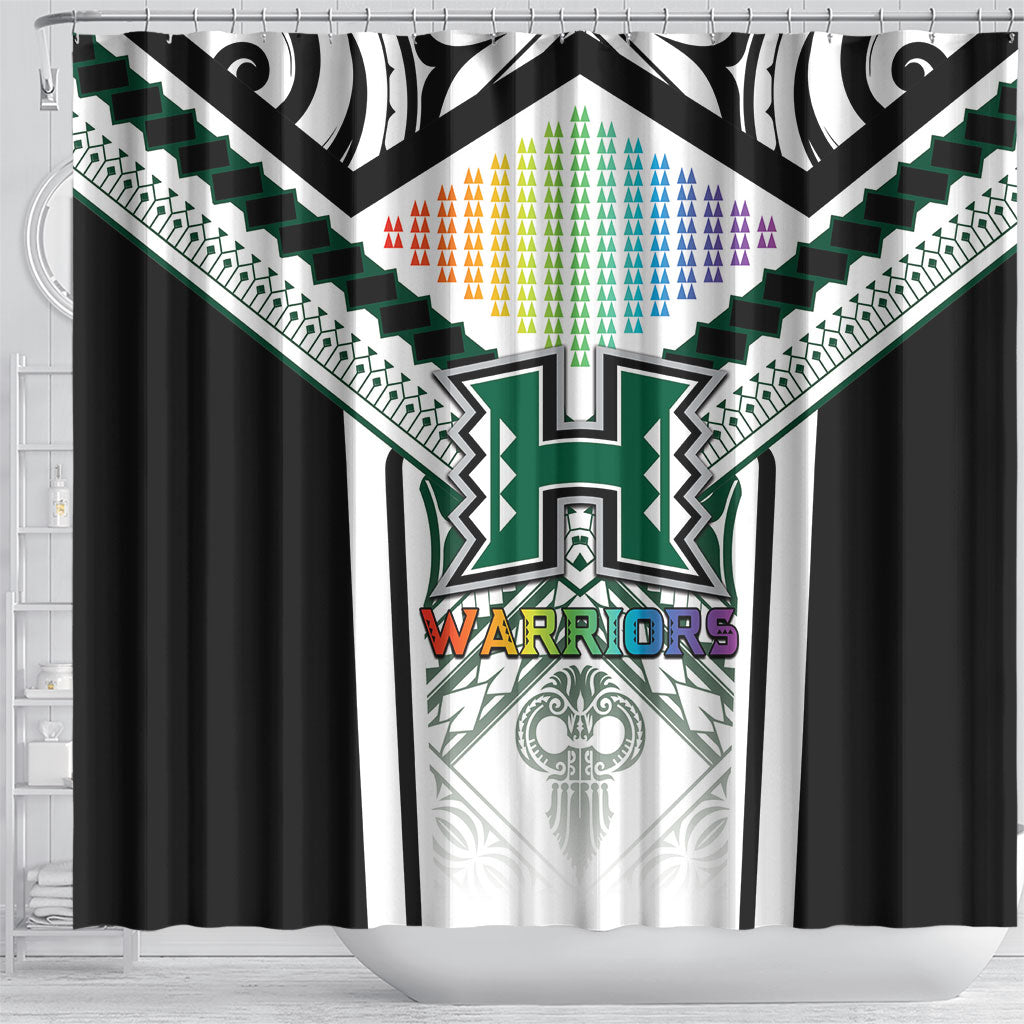 Hawaii Warriors Football Shower Curtain Rainbow Kakau Pattern White