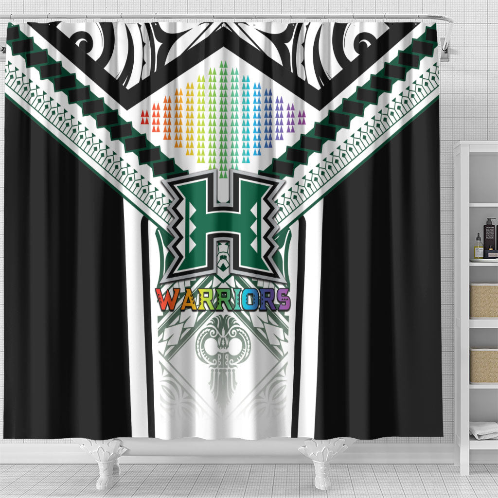 Hawaii Warriors Football Shower Curtain Rainbow Kakau Pattern White