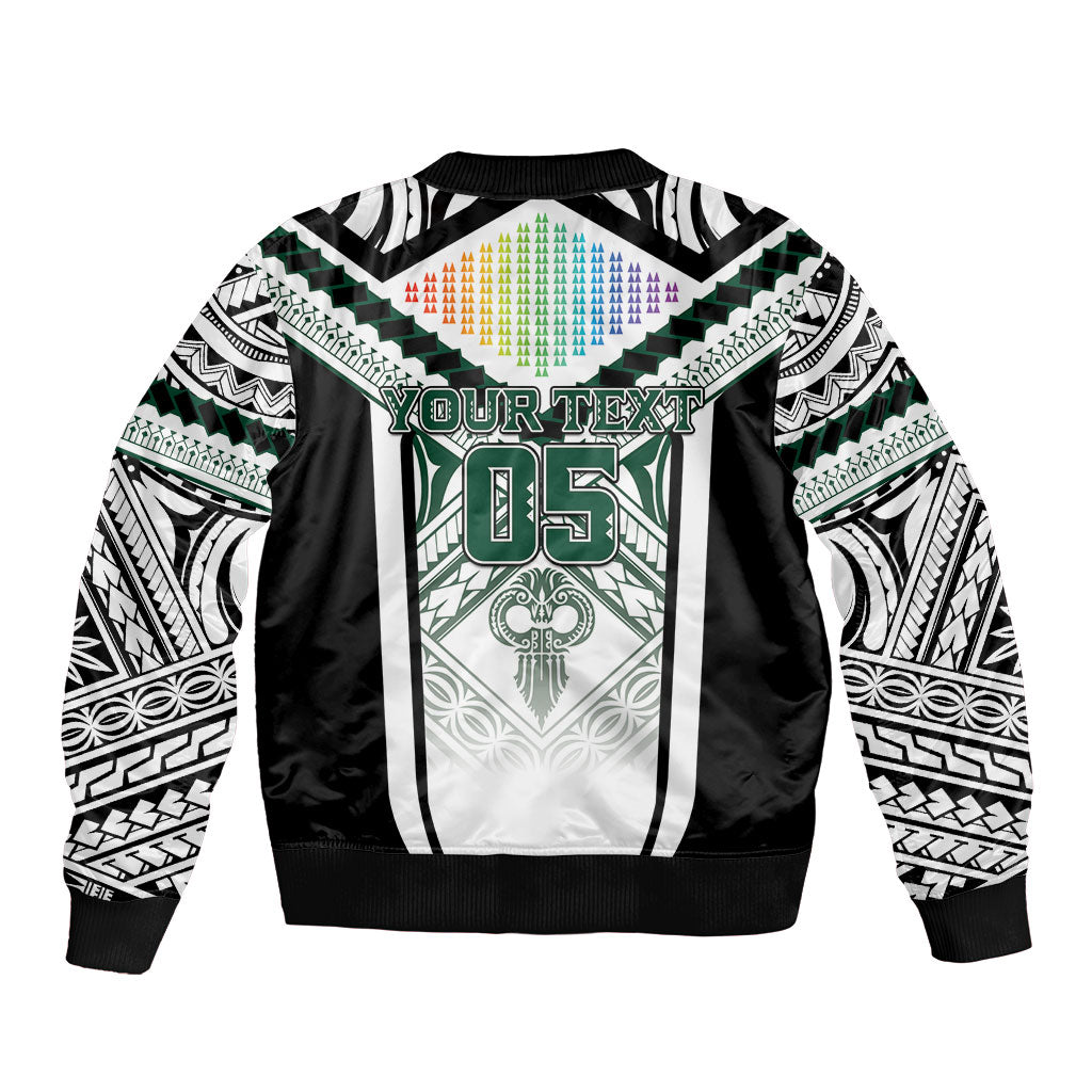 Custom Hawaii Warriors Football Sleeve Zip Bomber Jacket Rainbow Kakau Pattern White