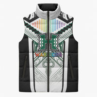 Custom Hawaii Warriors Football Sleeveless Puffer Jacket Rainbow Kakau Pattern White