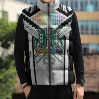 Custom Hawaii Warriors Football Sleeveless Puffer Jacket Rainbow Kakau Pattern White