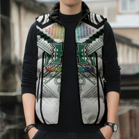 Custom Hawaii Warriors Football Sleeveless Puffer Jacket Rainbow Kakau Pattern White