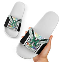 Hawaii Warriors Football Slide Sandals Rainbow Kakau Pattern White