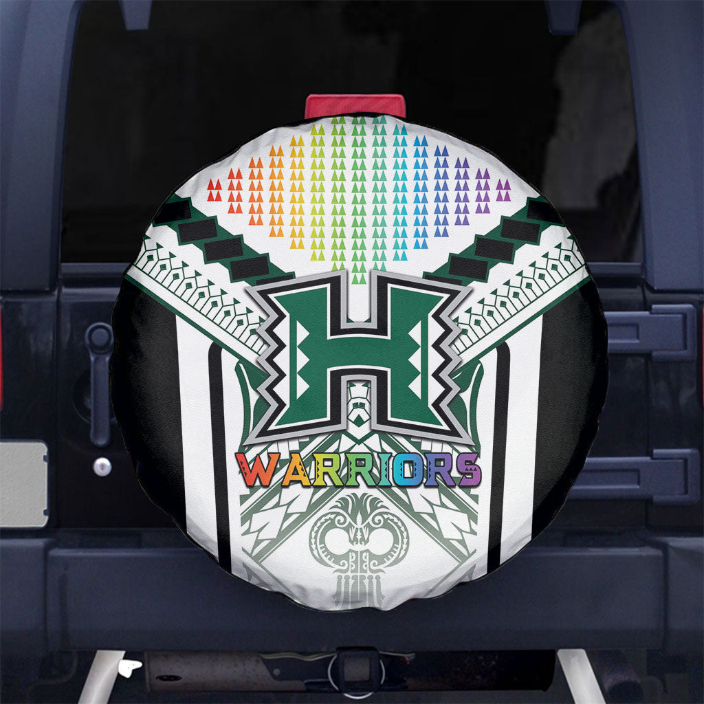 Hawaii Warriors Football Spare Tire Cover Rainbow Kakau Pattern White