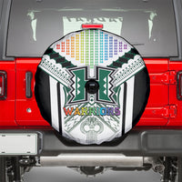 Hawaii Warriors Football Spare Tire Cover Rainbow Kakau Pattern White