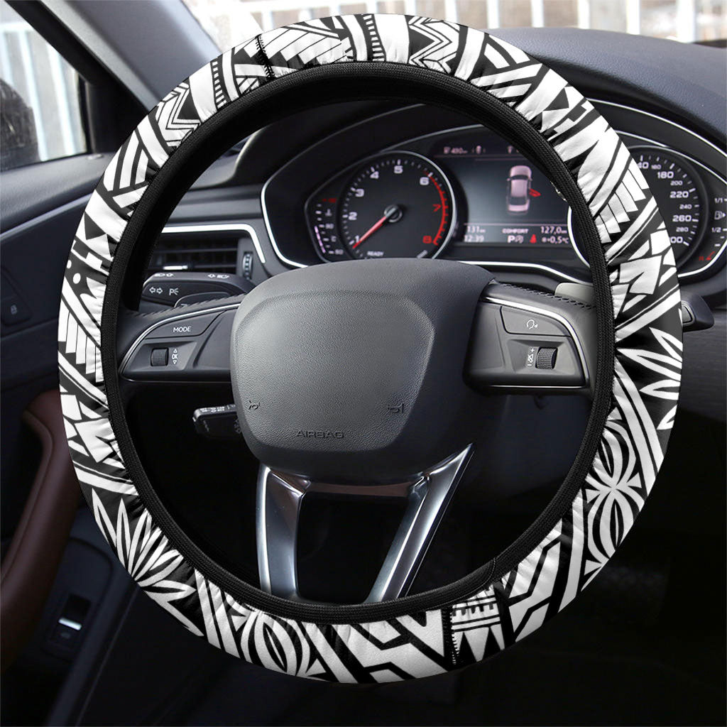 Hawaii Warriors Football Steering Wheel Cover Rainbow Kakau Pattern White