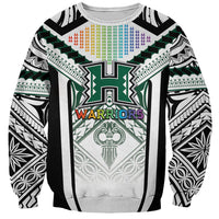 Custom Hawaii Warriors Football Sweatshirt Rainbow Kakau Pattern White