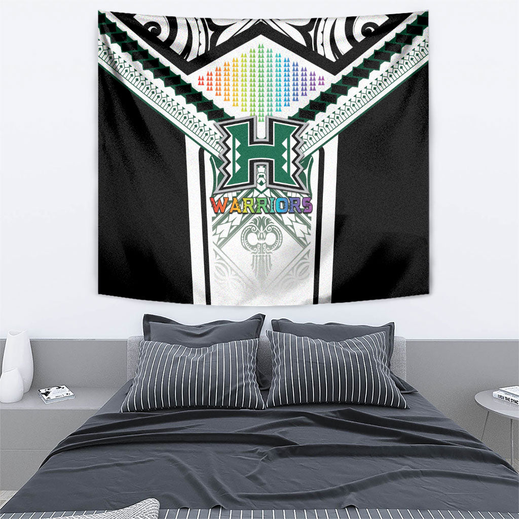 Hawaii Warriors Football Tapestry Rainbow Kakau Pattern White