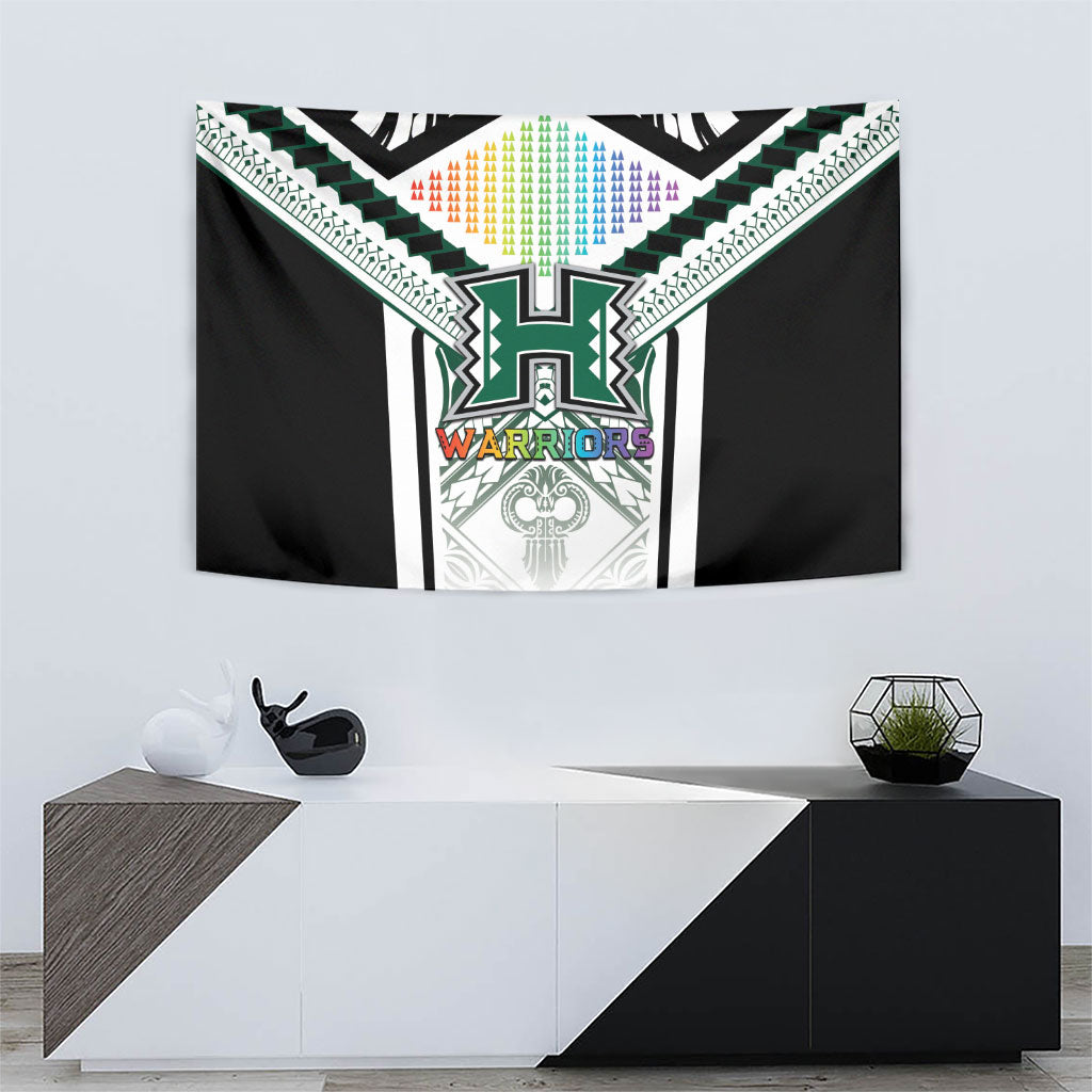 Hawaii Warriors Football Tapestry Rainbow Kakau Pattern White