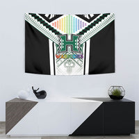 Hawaii Warriors Football Tapestry Rainbow Kakau Pattern White