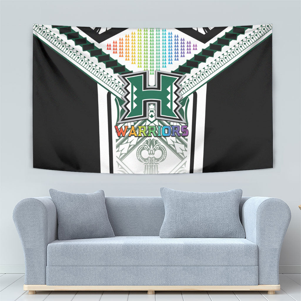 Hawaii Warriors Football Tapestry Rainbow Kakau Pattern White