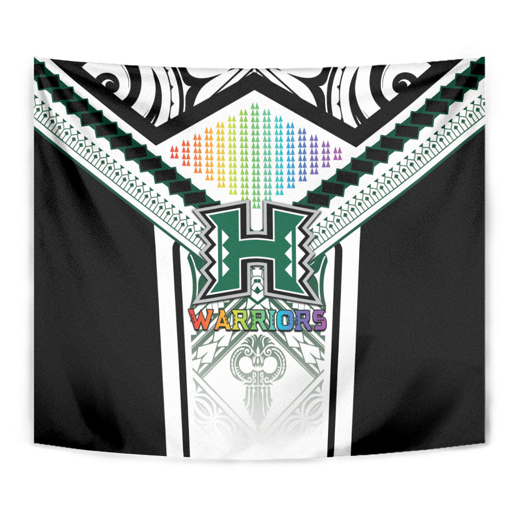Hawaii Warriors Football Tapestry Rainbow Kakau Pattern White