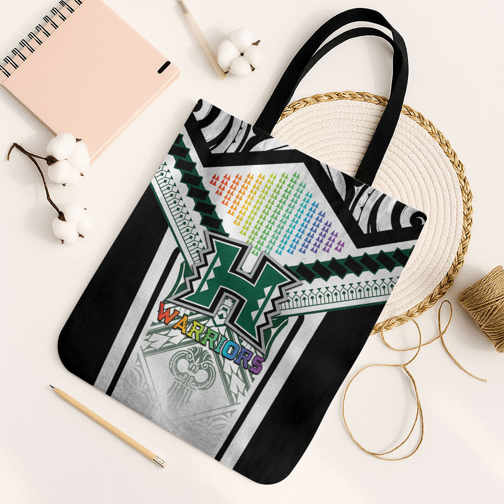 Hawaii Warriors Football Tote Bag Rainbow Kakau Pattern White