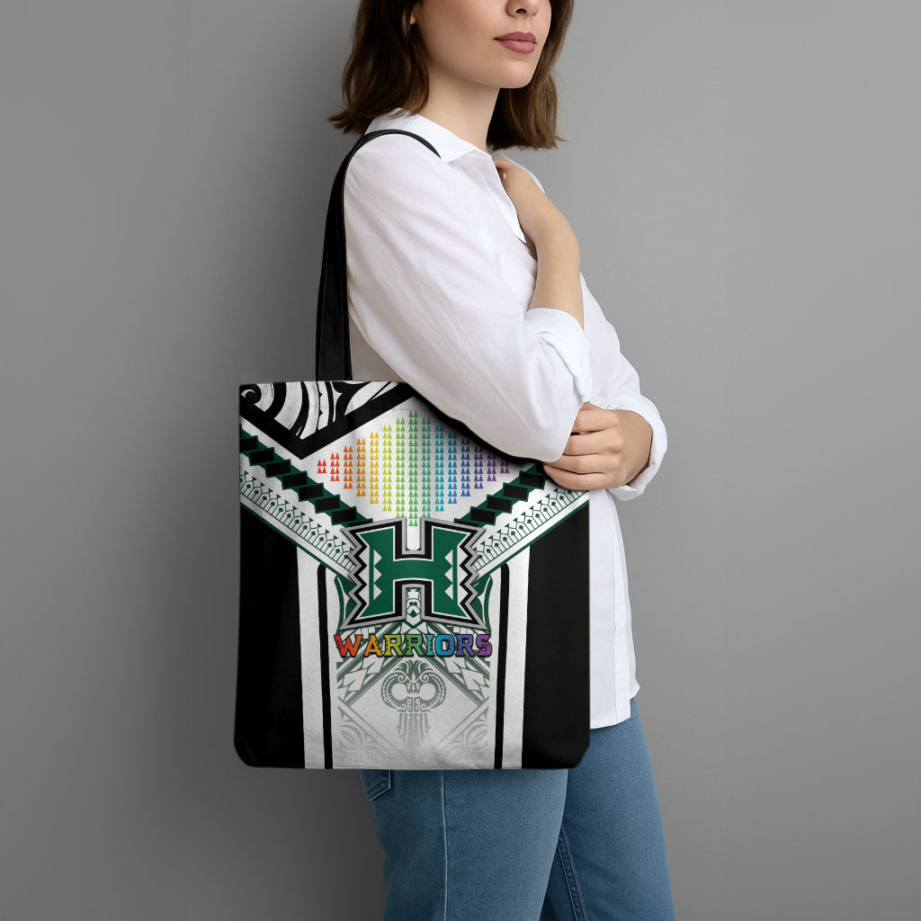 Hawaii Warriors Football Tote Bag Rainbow Kakau Pattern White