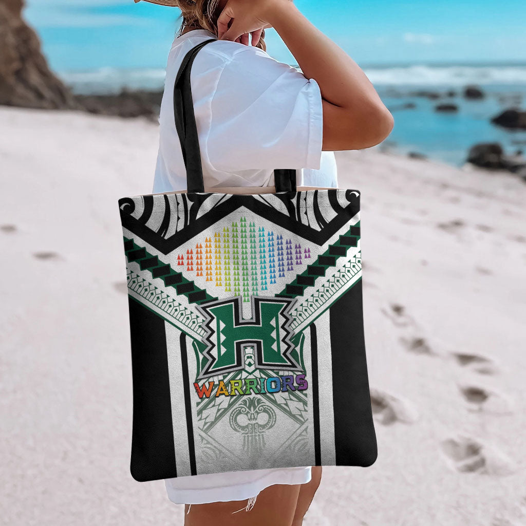 Hawaii Warriors Football Tote Bag Rainbow Kakau Pattern White