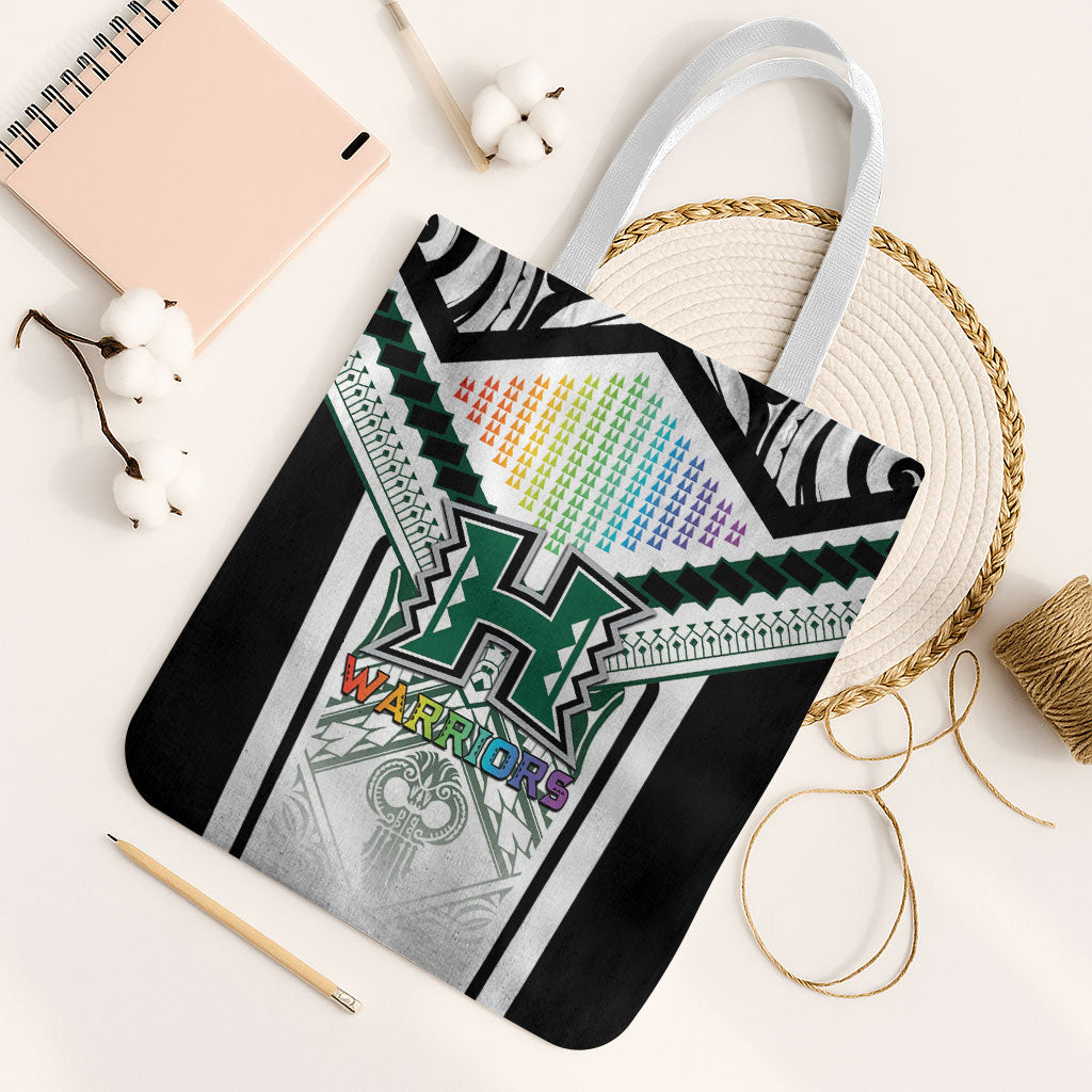 Hawaii Warriors Football Tote Bag Rainbow Kakau Pattern White