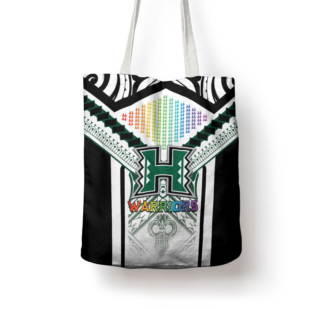 Hawaii Warriors Football Tote Bag Rainbow Kakau Pattern White