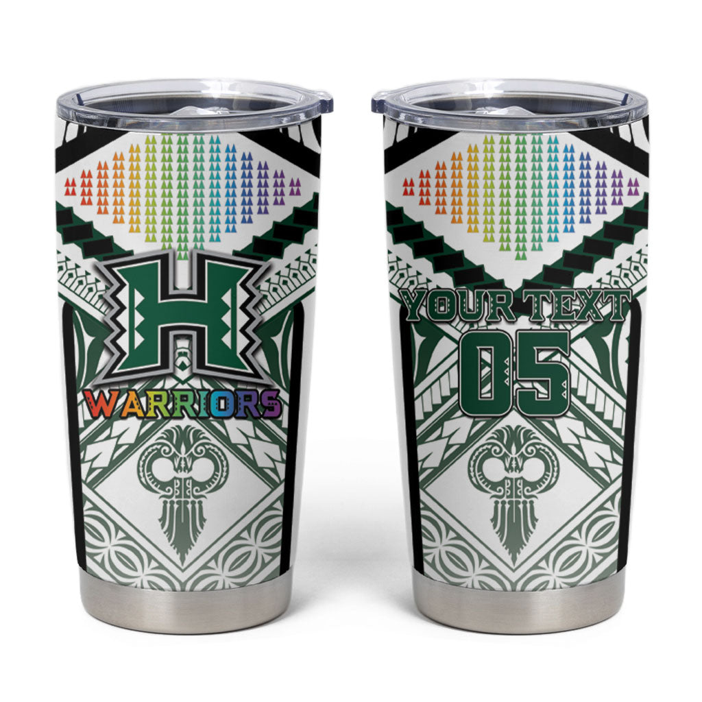 Custom Hawaii Warriors Football Tumbler Cup Rainbow Kakau Pattern White