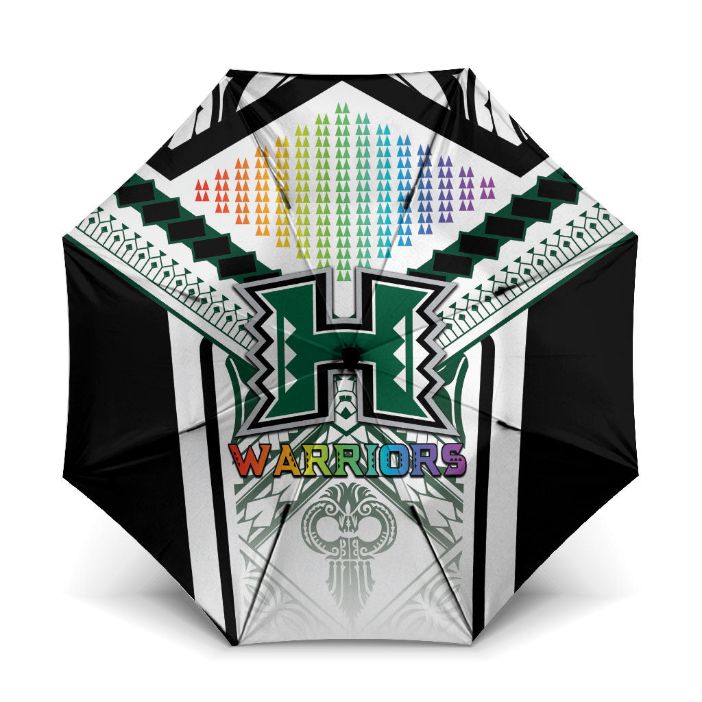 Hawaii Warriors Football Umbrella Rainbow Kakau Pattern White