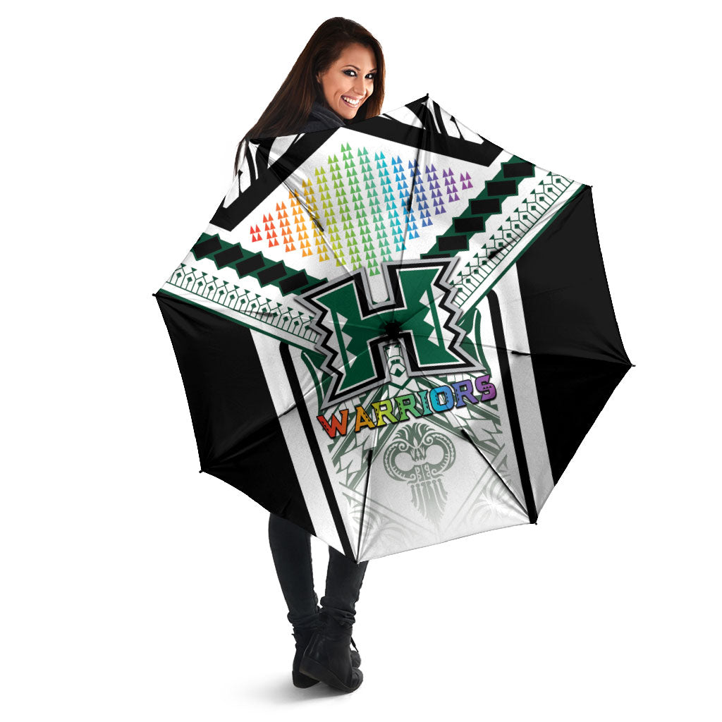 Hawaii Warriors Football Umbrella Rainbow Kakau Pattern White