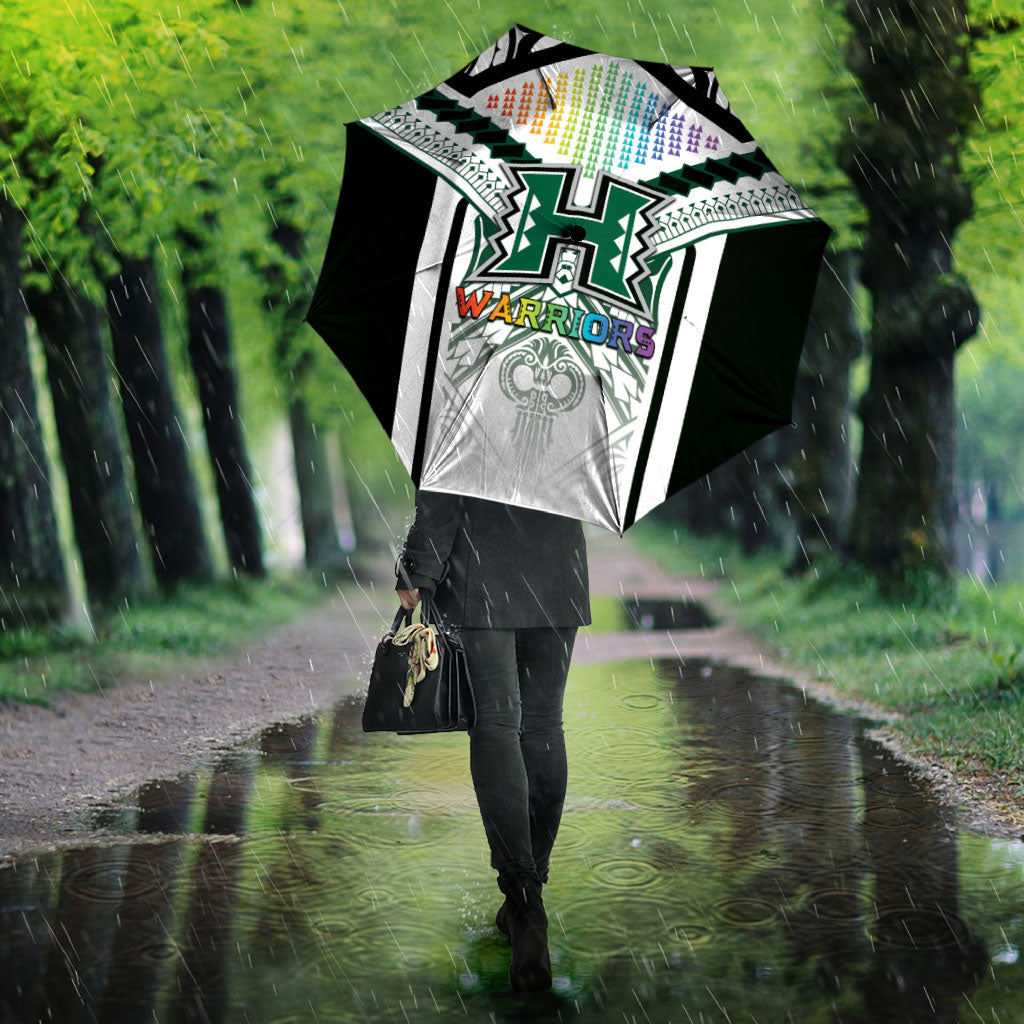 Hawaii Warriors Football Umbrella Rainbow Kakau Pattern White