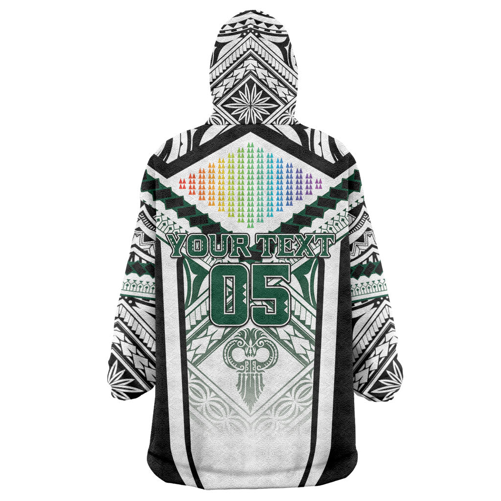 Custom Hawaii Warriors Football Wearable Blanket Hoodie Rainbow Kakau Pattern White LT05 - Polynesian Pride