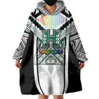 Custom Hawaii Warriors Football Wearable Blanket Hoodie Rainbow Kakau Pattern White LT05 - Polynesian Pride