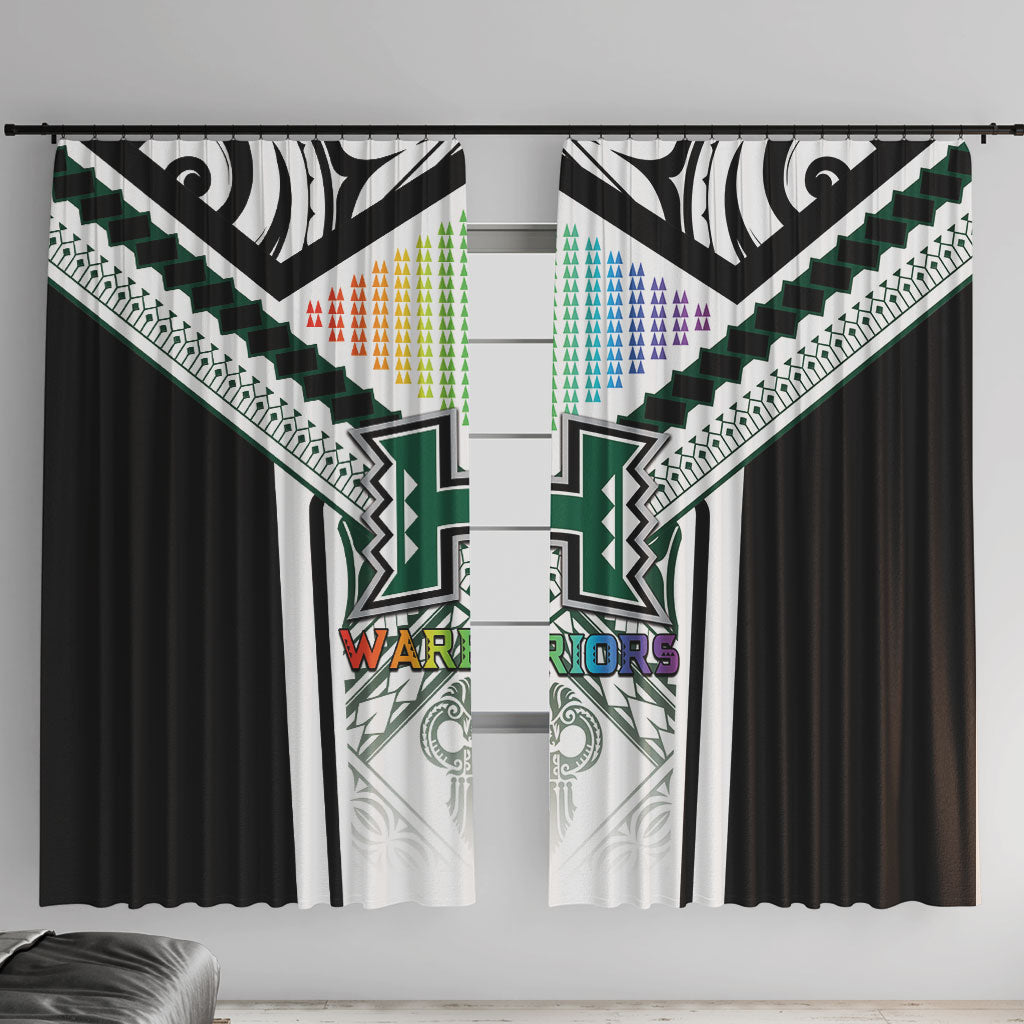 Hawaii Warriors Football Window Curtain Rainbow Kakau Pattern White