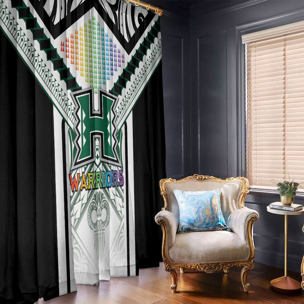 Hawaii Warriors Football Window Curtain Rainbow Kakau Pattern White