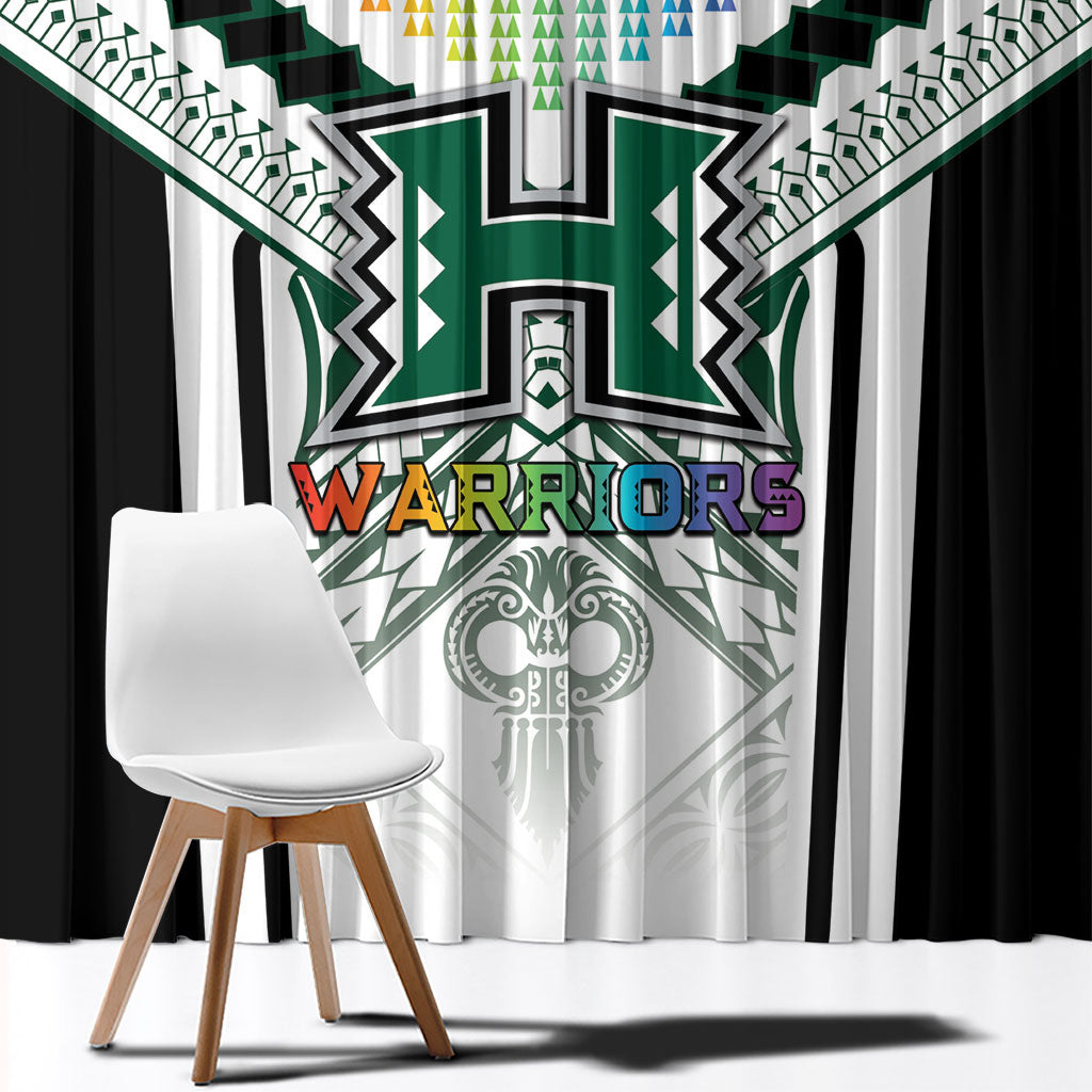 Hawaii Warriors Football Window Curtain Rainbow Kakau Pattern White
