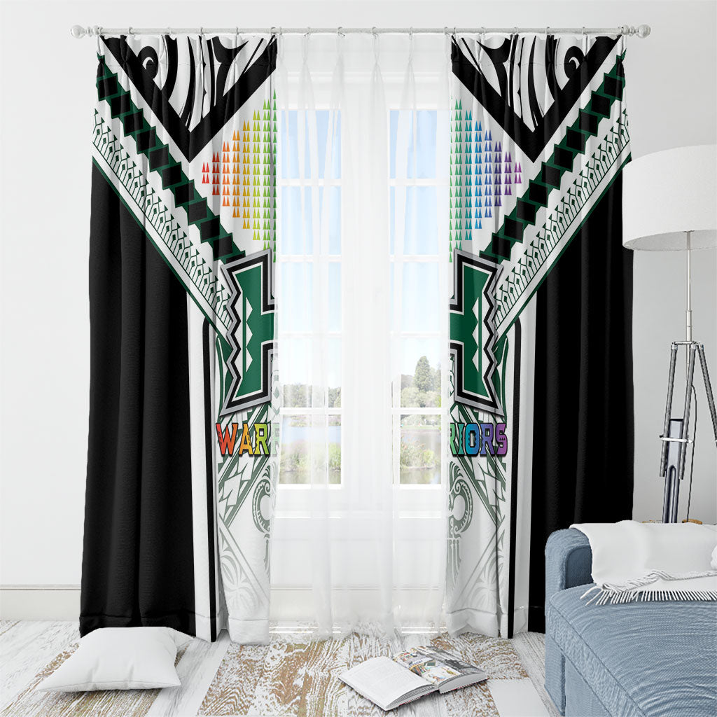 Hawaii Warriors Football Window Curtain Rainbow Kakau Pattern White