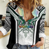 Custom Hawaii Warriors Football Women Casual Shirt Rainbow Kakau Pattern White LT05 Female White - Polynesian Pride