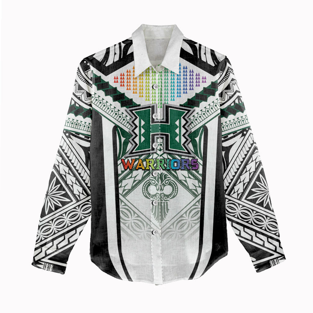 Custom Hawaii Warriors Football Women Casual Shirt Rainbow Kakau Pattern White LT05 - Polynesian Pride