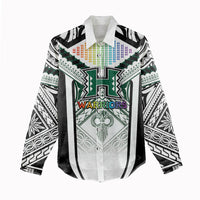 Custom Hawaii Warriors Football Women Casual Shirt Rainbow Kakau Pattern White LT05 - Polynesian Pride