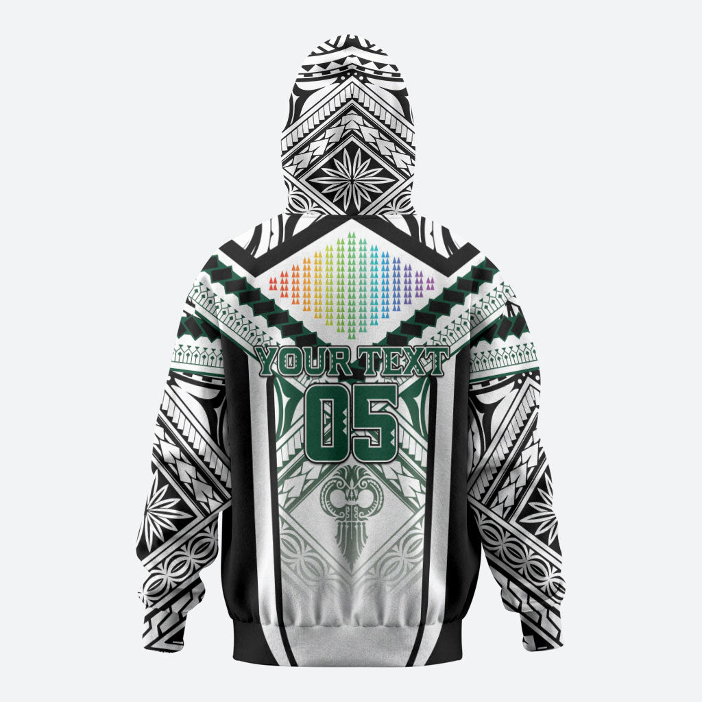 Custom Hawaii Warriors Football Zip Hoodie Rainbow Kakau Pattern White
