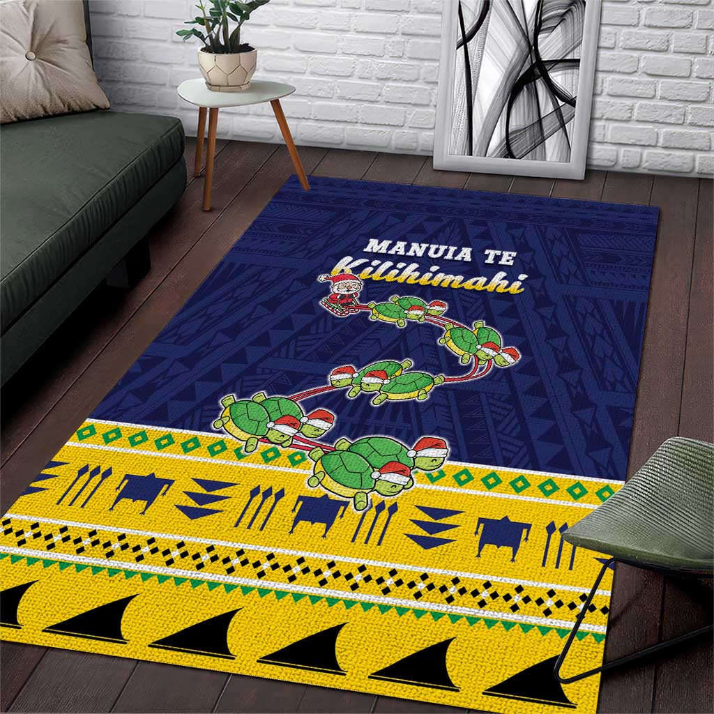 Tokelau Christmas Area Rug Tokelauan Turtle Santa Sleigh LT05 Yellow - Polynesian Pride