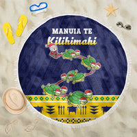 Tokelau Christmas Beach Blanket Tokelauan Turtle Santa Sleigh LT05 One Size 150cm Yellow - Polynesian Pride