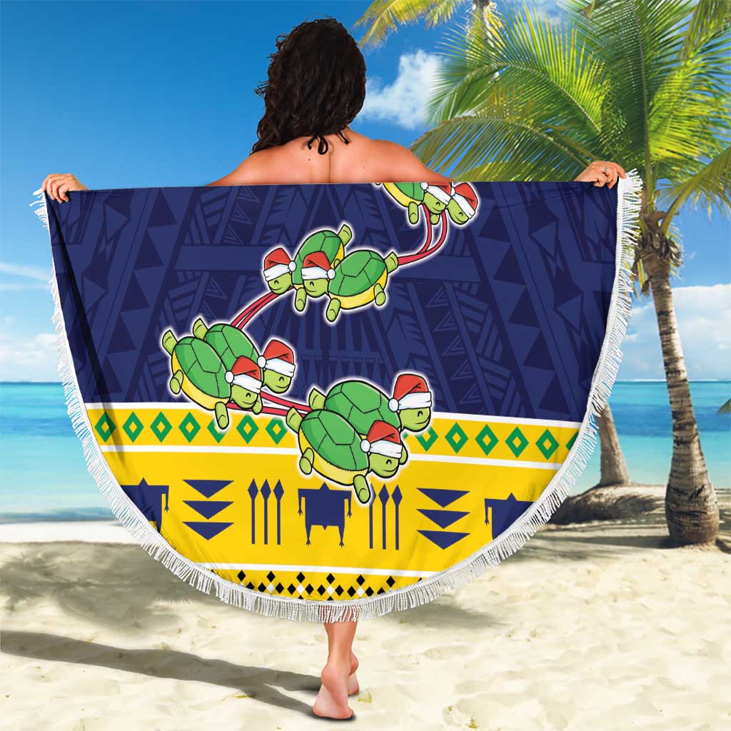 Tokelau Christmas Beach Blanket Tokelauan Turtle Santa Sleigh LT05 - Polynesian Pride