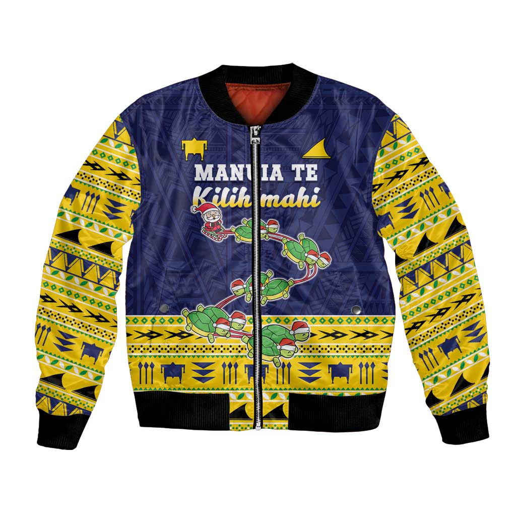Tokelau Christmas Bomber Jacket Tokelauan Turtle Santa Sleigh LT05 Unisex Yellow - Polynesian Pride