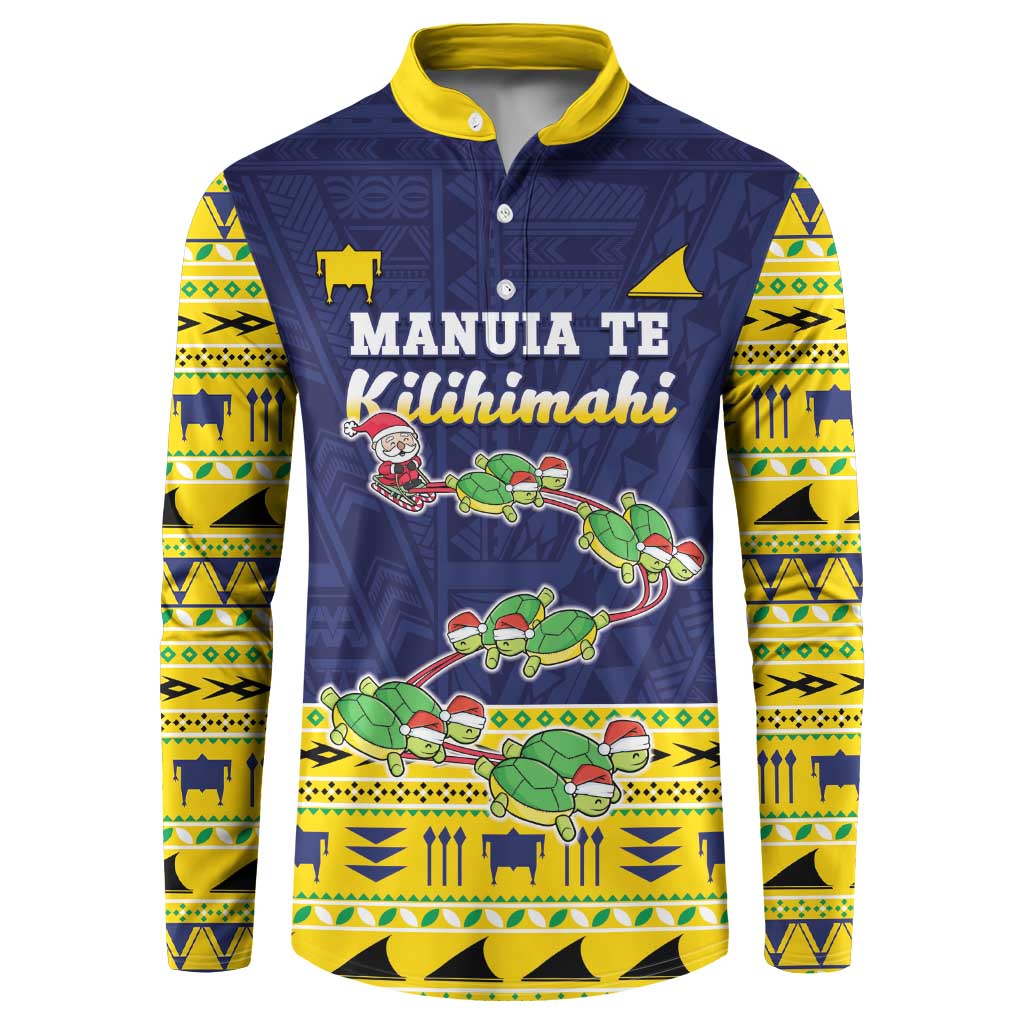 Tokelau Christmas Button Sweatshirt Tokelauan Turtle Santa Sleigh LT05 Yellow - Polynesian Pride