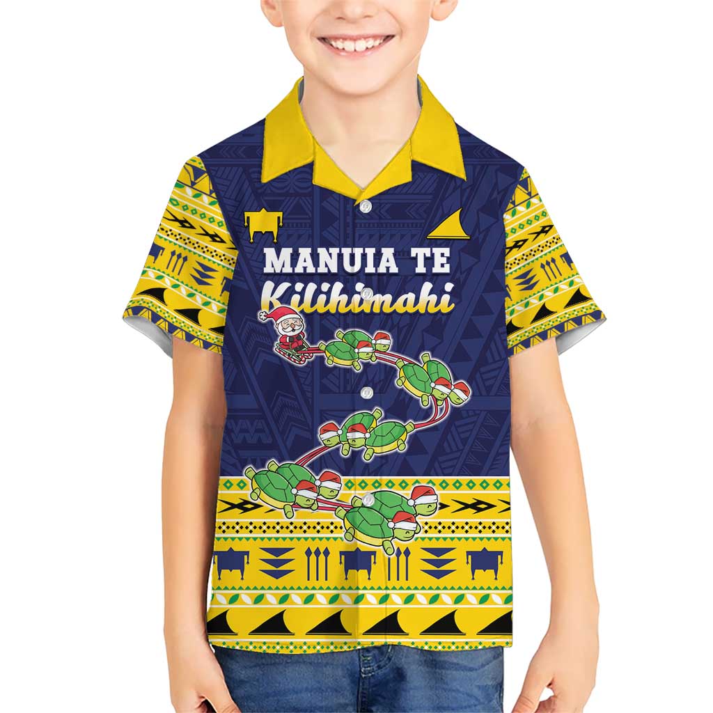 Tokelau Christmas Kid Hawaiian Shirt Tokelauan Turtle Santa Sleigh