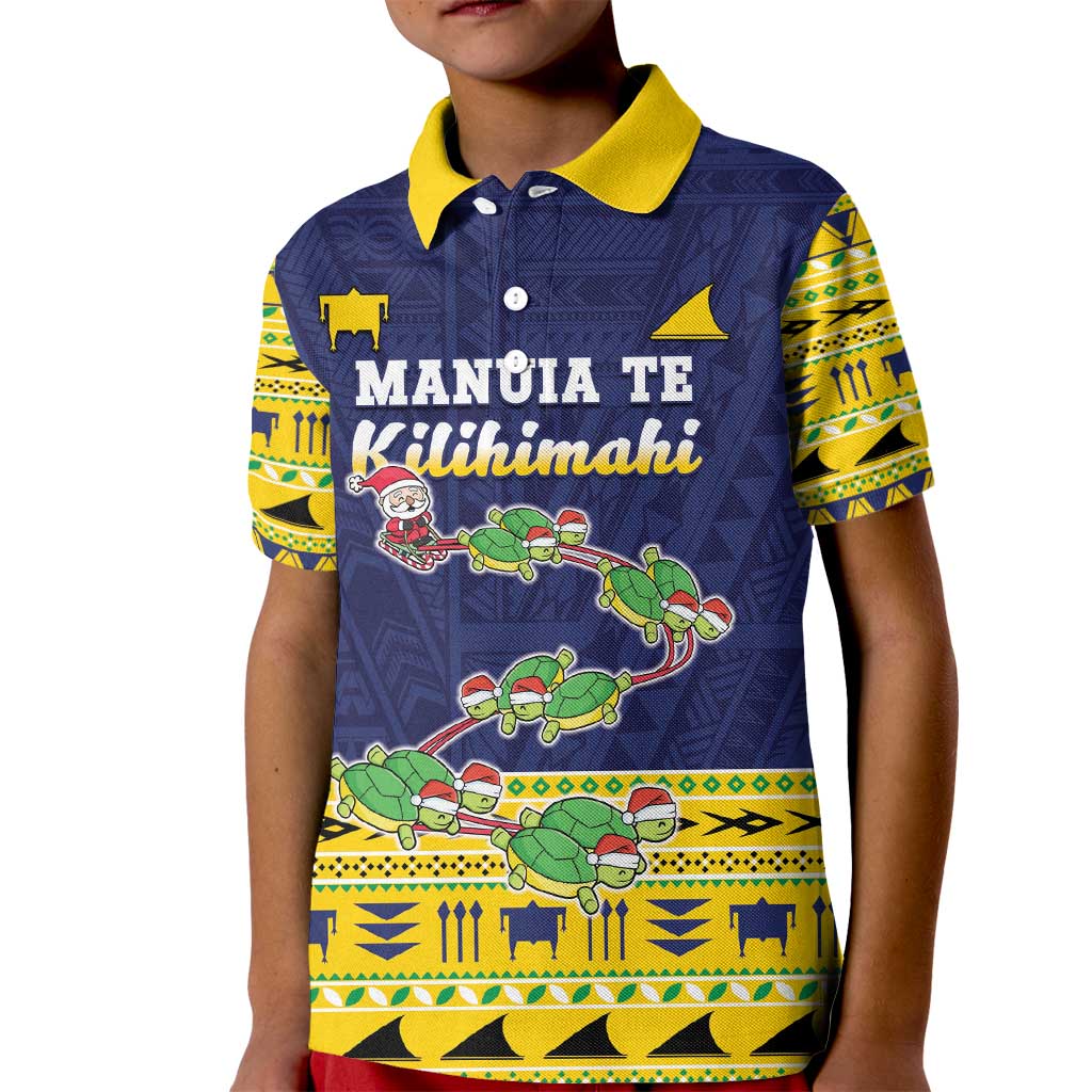 Tokelau Christmas Kid Polo Shirt Tokelauan Turtle Santa Sleigh